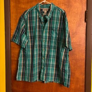Duluth Trading Short Sleeve Button Shirt Green 2XL Plaid Cotton